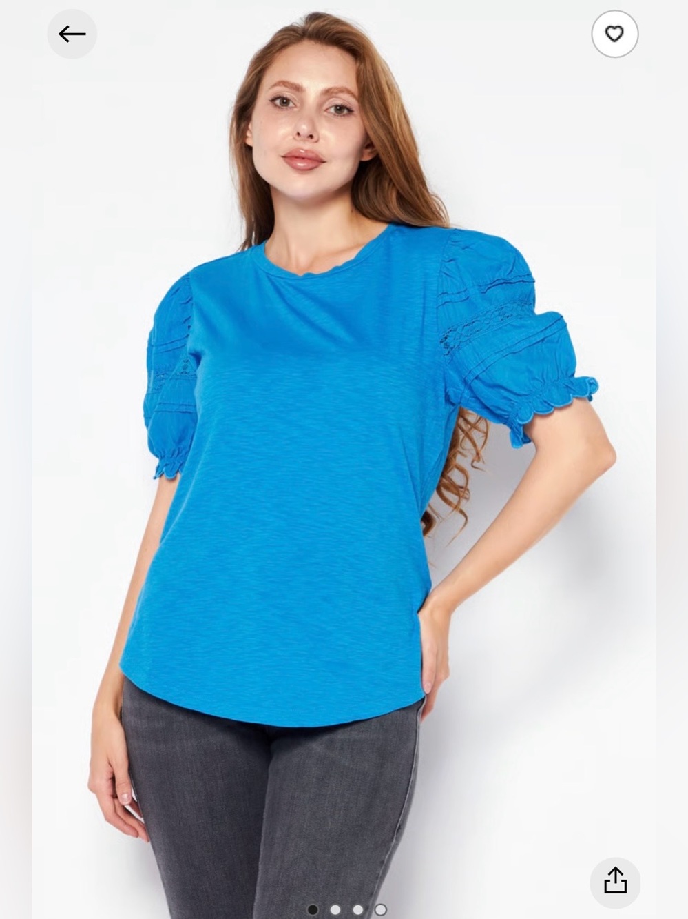 Lauren Ralph Lauren Blue Short Sleeve Puff Sleeve Tee